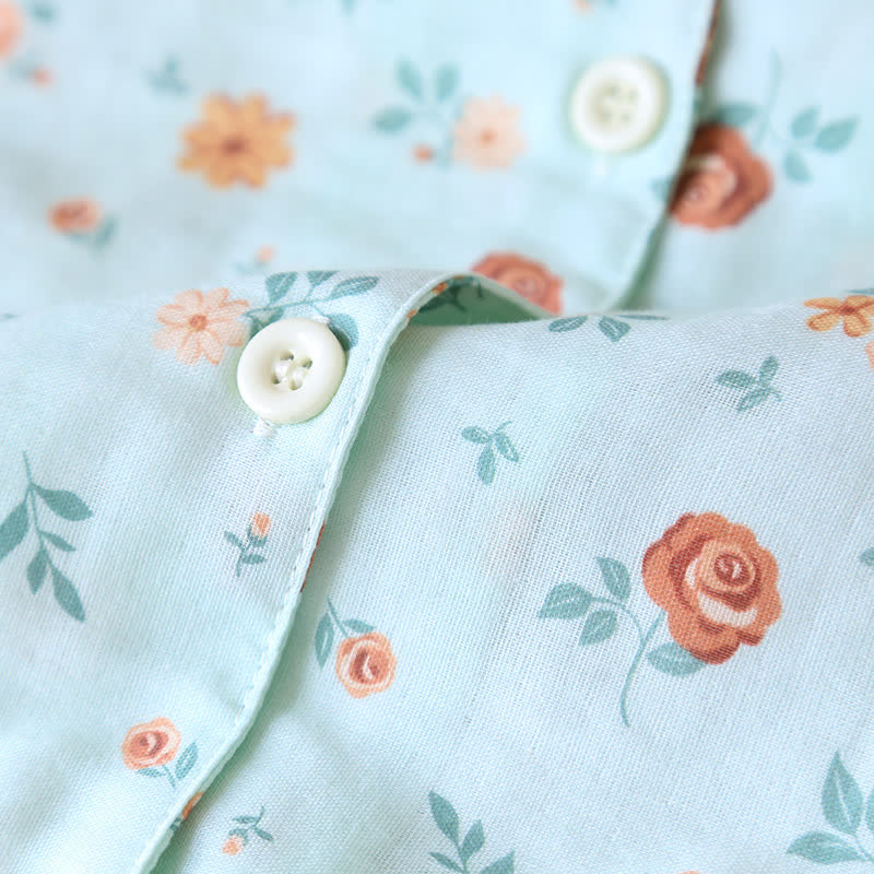 Rustikales Pyjama-Set aus doppelter Baumwollgaze mit Blumenmuster