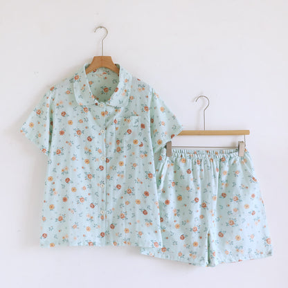 Rustikales Pyjama-Set aus doppelter Baumwollgaze mit Blumenmuster