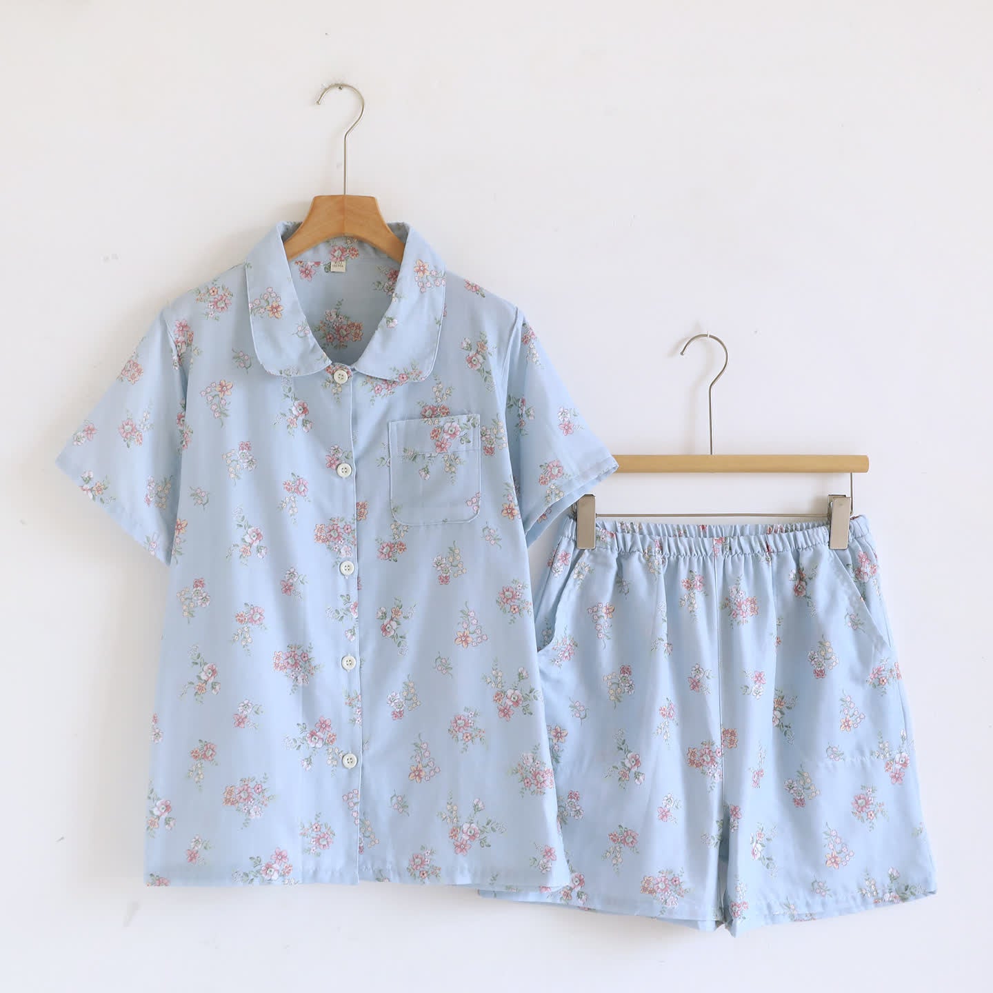 Rustikales Pyjama-Set aus doppelter Baumwollgaze mit Blumenmuster