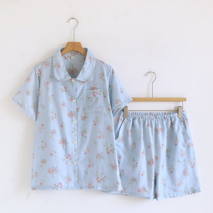 Rustikales Pyjama-Set aus doppelter Baumwollgaze mit Blumenmuster