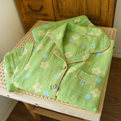 Rustikaler Pyjama mit Jacquard-Revers aus garngefärbter Baumwolle
