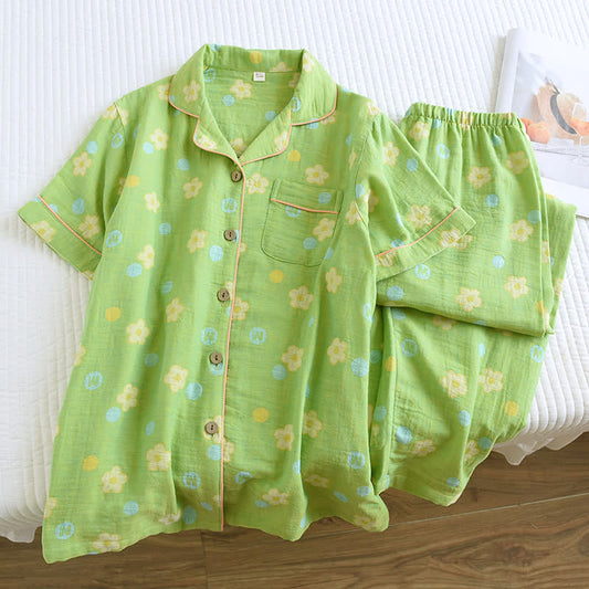 Rustikaler Pyjama mit Jacquard-Revers aus garngefärbter Baumwolle
