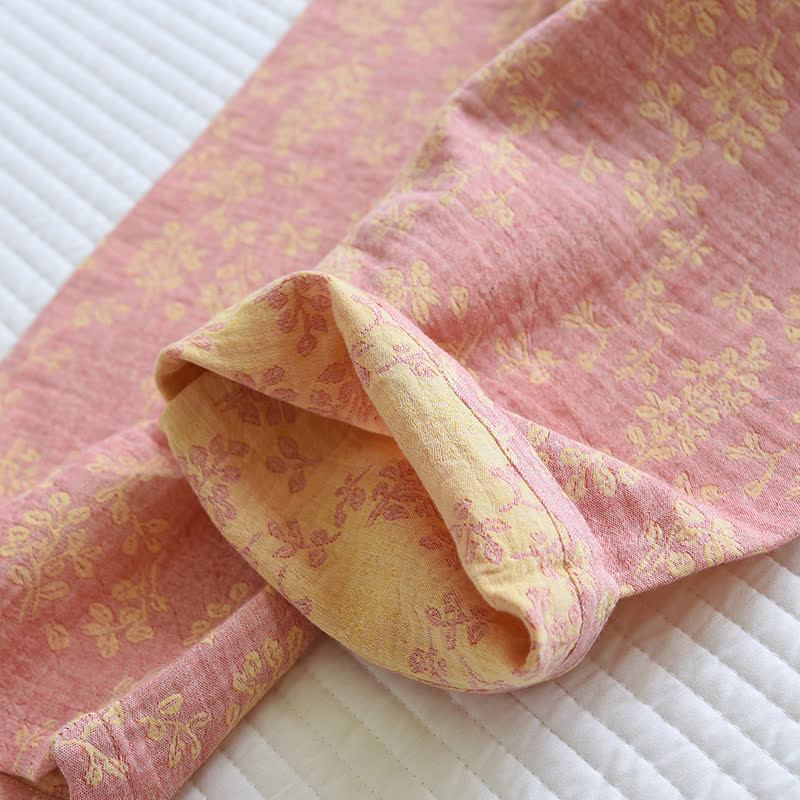 Pyjama mit floralem Revers aus garngefärbtem Baumwolljacquard