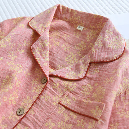 Pyjama mit floralem Revers aus garngefärbtem Baumwolljacquard
