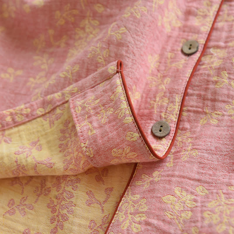 Pyjama mit floralem Revers aus garngefärbtem Baumwolljacquard