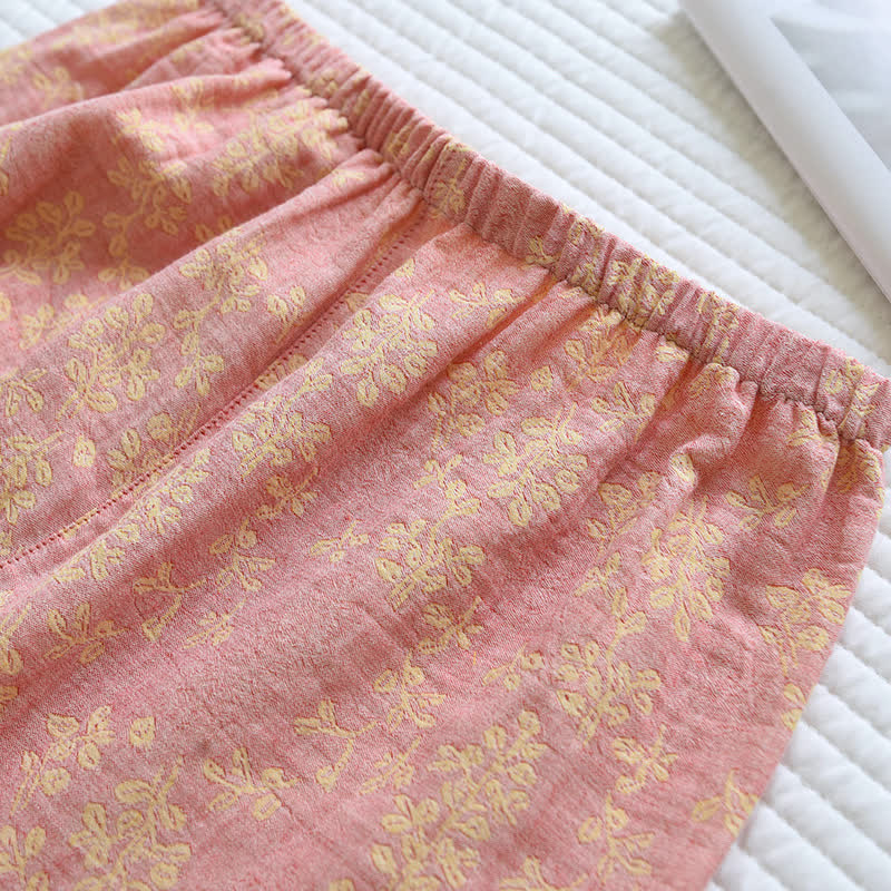 Pyjama mit floralem Revers aus garngefärbtem Baumwolljacquard