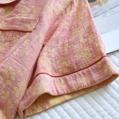 Pyjama mit floralem Revers aus garngefärbtem Baumwolljacquard