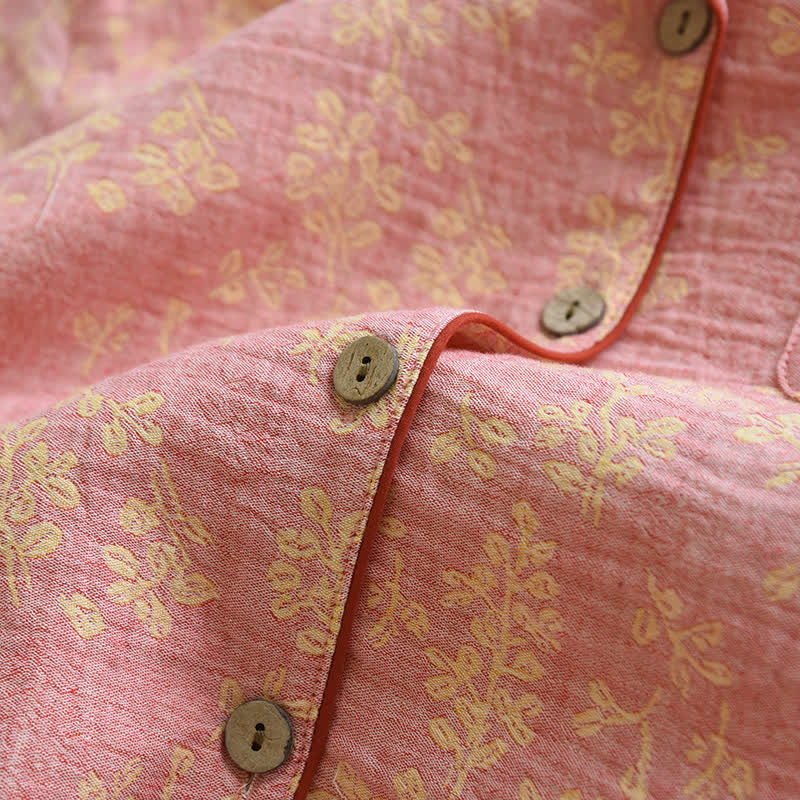 Pyjama mit floralem Revers aus garngefärbtem Baumwolljacquard