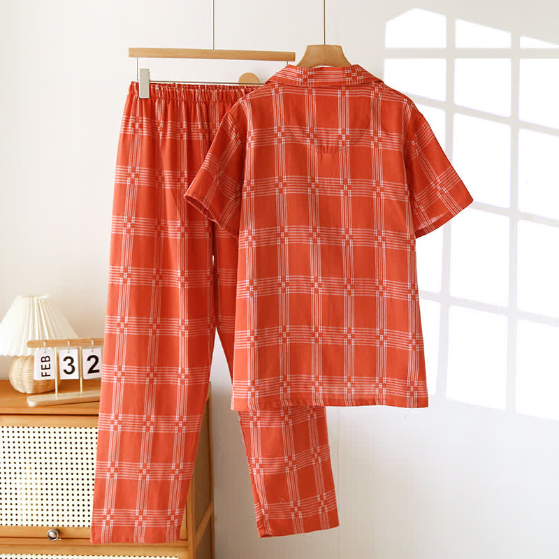 Unisex-Loungewear-Set aus karierter, garngefärbter Baumwolle