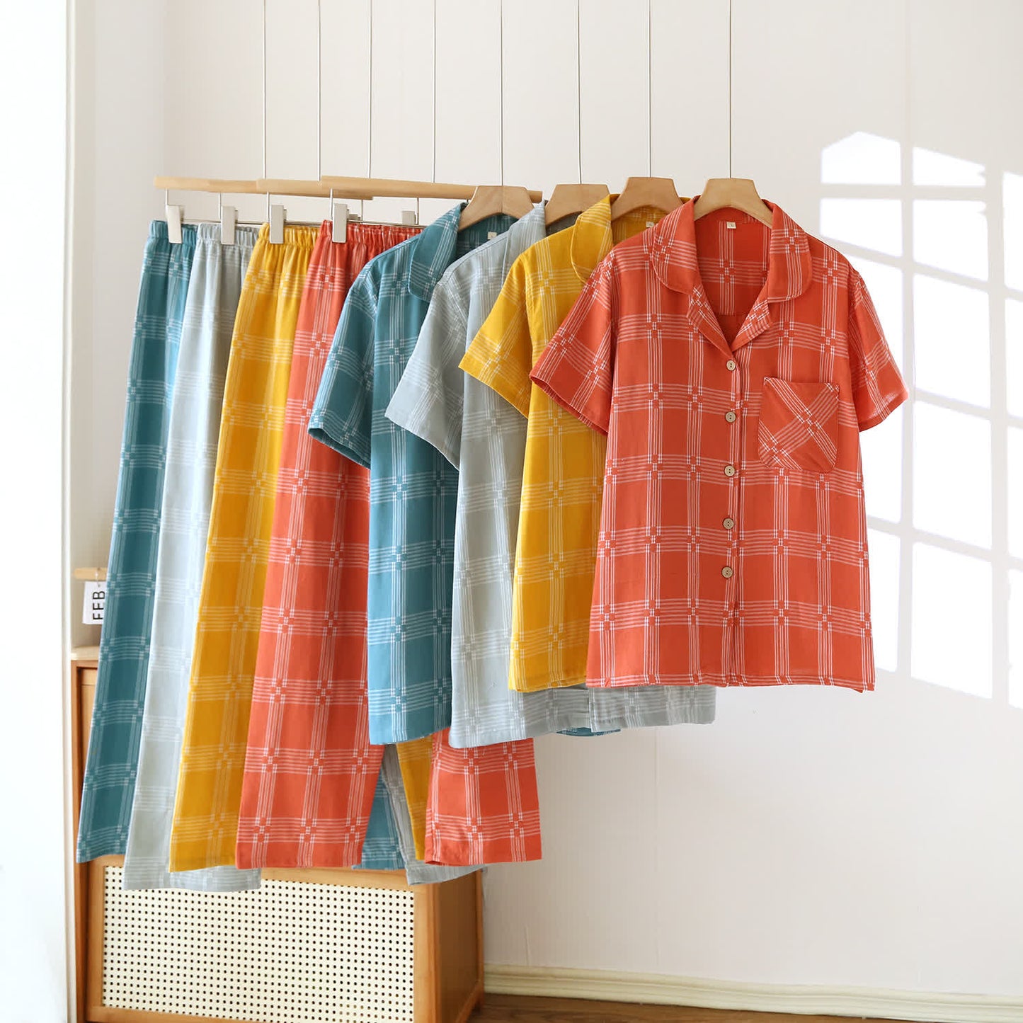 Unisex-Loungewear-Set aus karierter, garngefärbter Baumwolle