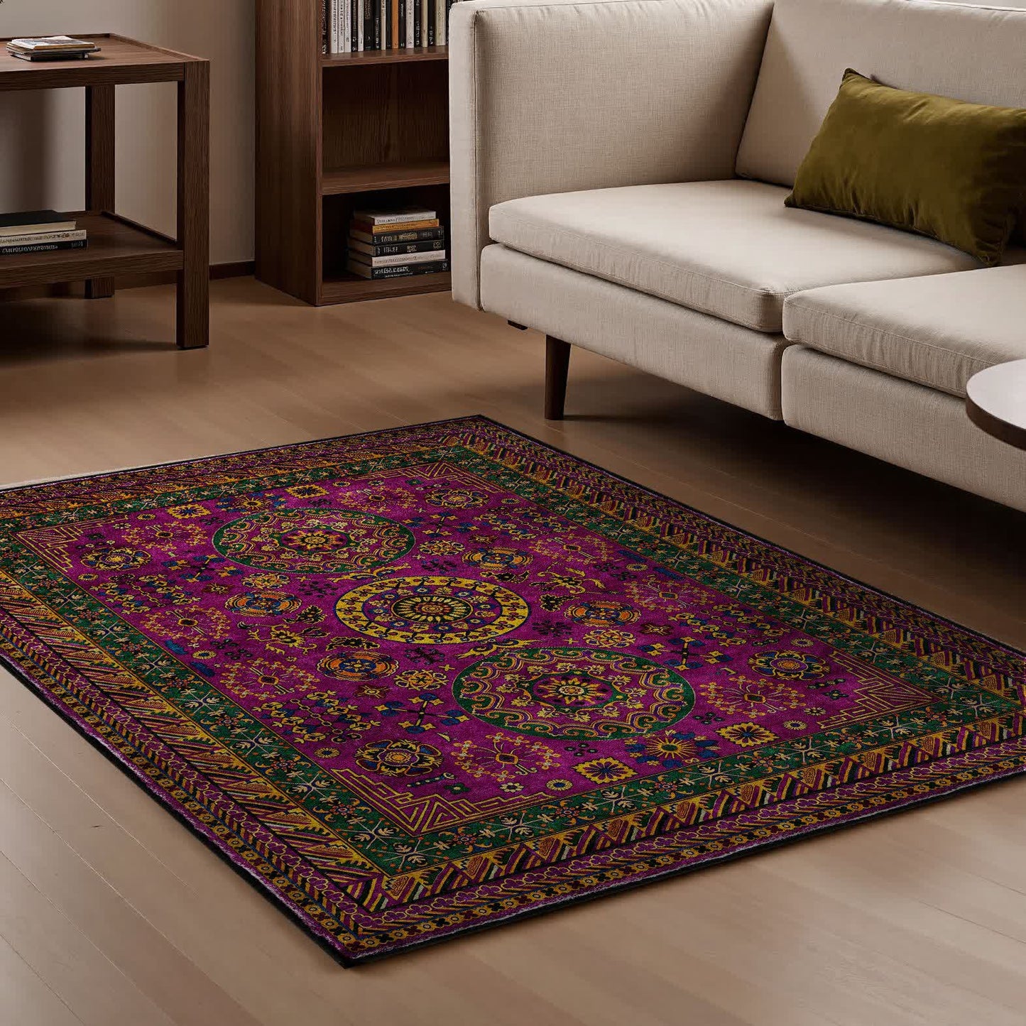 Rutschfester Teppich im Retro-Stil mit geometrischem Muster