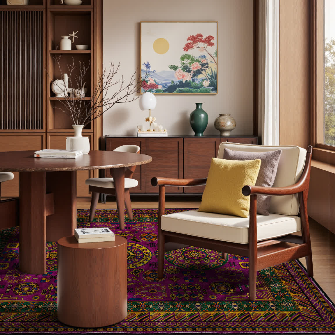 Rutschfester Teppich im Retro-Stil mit geometrischem Muster