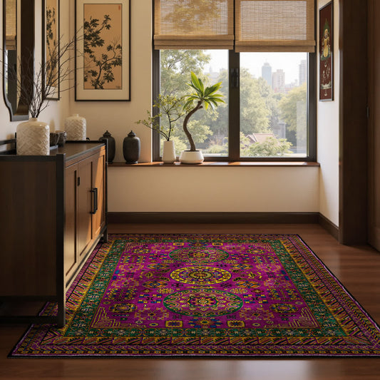 Rutschfester Teppich im Retro-Stil mit geometrischem Muster