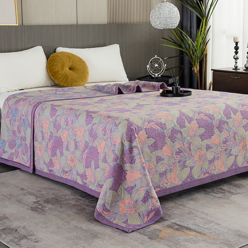 Garngefärbte Steppdecke „Purple Lily“ aus Baumwolle