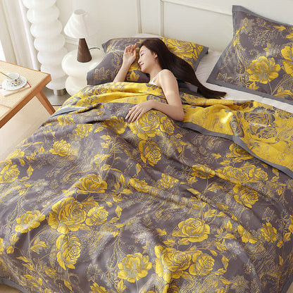 Wendesteppdecke aus Baumwolljacquard mit Pfingstrosenmotiv