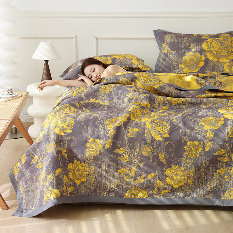 Wendesteppdecke aus Baumwolljacquard mit Pfingstrosenmotiv
