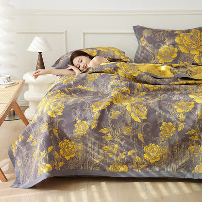 Wendesteppdecke aus Baumwolljacquard mit Pfingstrosenmotiv
