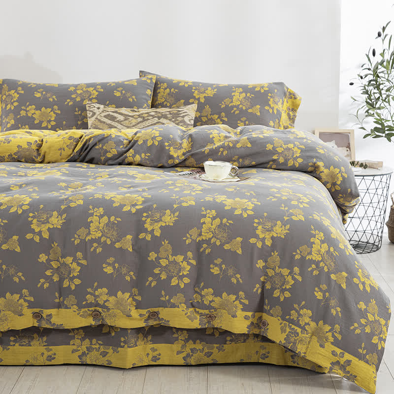 Rustikales Jacquard-Bettwäscheset aus Baumwollgaze mit Blumenmuster (4-teilig) - 200cm x 240cm - image 0