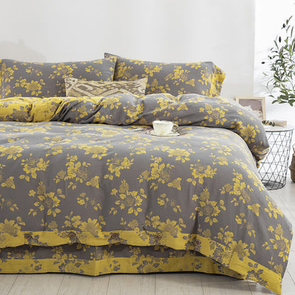 Rustikales Jacquard-Bettwäscheset aus Baumwollgaze mit Blumenmuster (4-teilig) - 200cm x 240cm - image 0