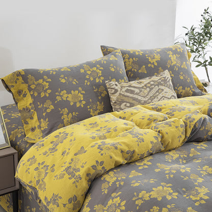 Rustikales Jacquard-Bettwäscheset aus Baumwollgaze mit Blumenmuster (4-teilig) - image 2