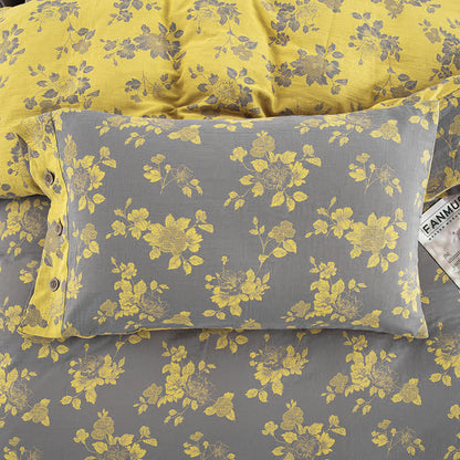 Rustikales Jacquard-Bettwäscheset aus Baumwollgaze mit Blumenmuster (4-teilig) - image 5