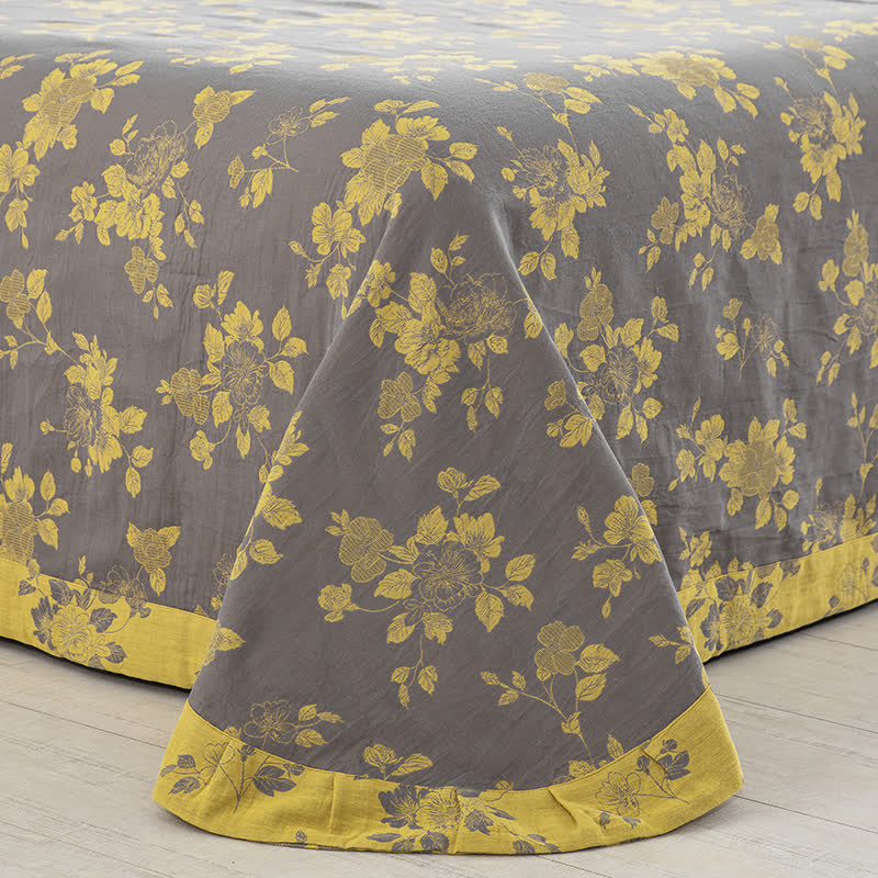 Rustikales Jacquard-Bettwäscheset aus Baumwollgaze mit Blumenmuster (4-teilig) - image 7