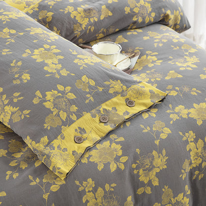 Rustikales Jacquard-Bettwäscheset aus Baumwollgaze mit Blumenmuster (4-teilig) - image 6