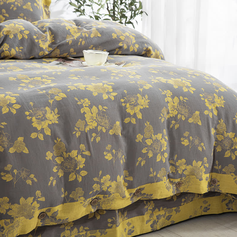 Rustikales Jacquard-Bettwäscheset aus Baumwollgaze mit Blumenmuster (4-teilig) - image 4