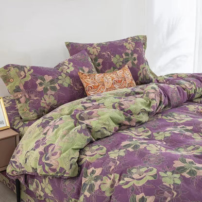 Wendebettwäscheset aus Baumwollgaze-Jacquard mit Blumenmuster (4-teilig)