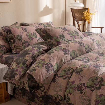 Wendebettwäscheset aus Baumwollgaze-Jacquard mit Blumenmuster (4-teilig)