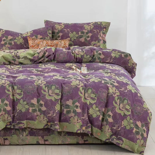 Wendebettwäscheset aus Baumwollgaze-Jacquard mit Blumenmuster (4-teilig)