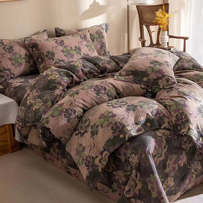 Wendebettwäscheset aus Baumwollgaze-Jacquard mit Blumenmuster (4-teilig)