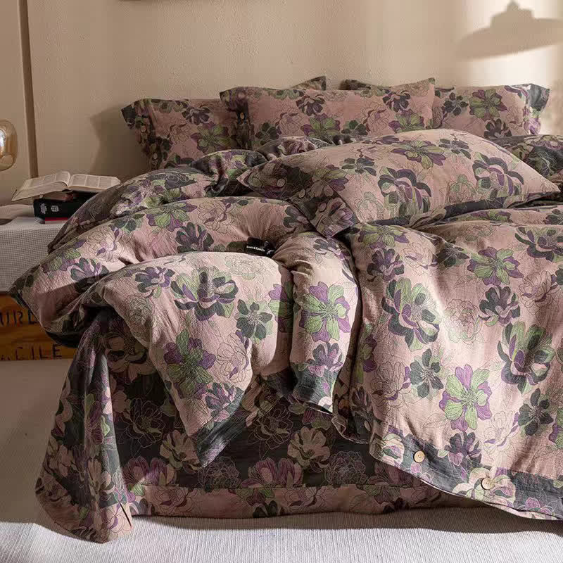 Wendebettwäscheset aus Baumwollgaze-Jacquard mit Blumenmuster (4-teilig)