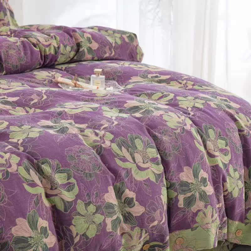 Wendebettwäscheset aus Baumwollgaze-Jacquard mit Blumenmuster (4-teilig)