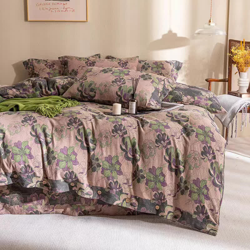 Wendebettwäscheset aus Baumwollgaze-Jacquard mit Blumenmuster (4-teilig)