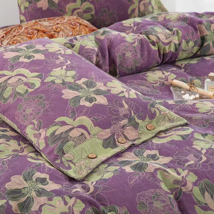Wendebettwäscheset aus Baumwollgaze-Jacquard mit Blumenmuster (4-teilig)