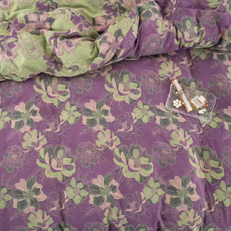 Wendebettwäscheset aus Baumwollgaze-Jacquard mit Blumenmuster (4-teilig)