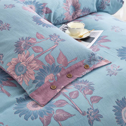 Sonnenblumen-Bettwäscheset aus Baumwollgaze-Jacquard (4-teilig)
