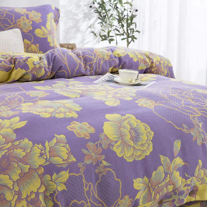 Bettwäscheset aus Baumwollgaze-Jacquard mit Pfingstrosenmotiv (4-teilig)