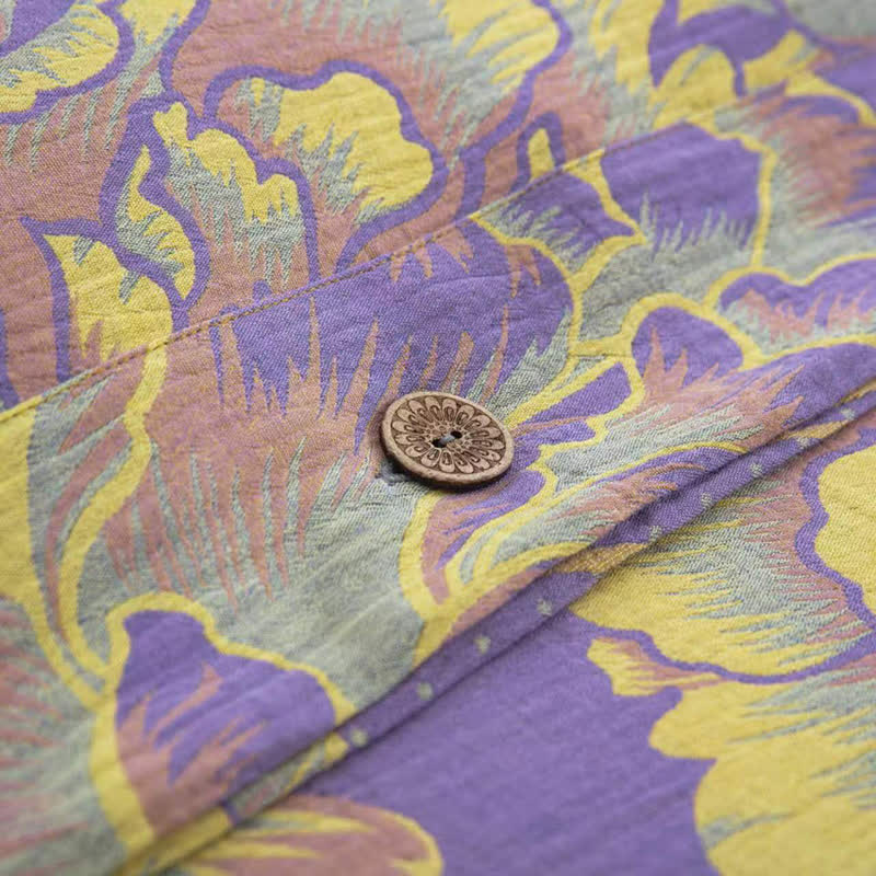 Bettwäscheset aus Baumwollgaze-Jacquard mit Pfingstrosenmotiv (4-teilig)