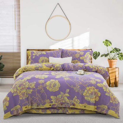 Bettwäscheset aus Baumwollgaze-Jacquard mit Pfingstrosenmotiv (4-teilig)