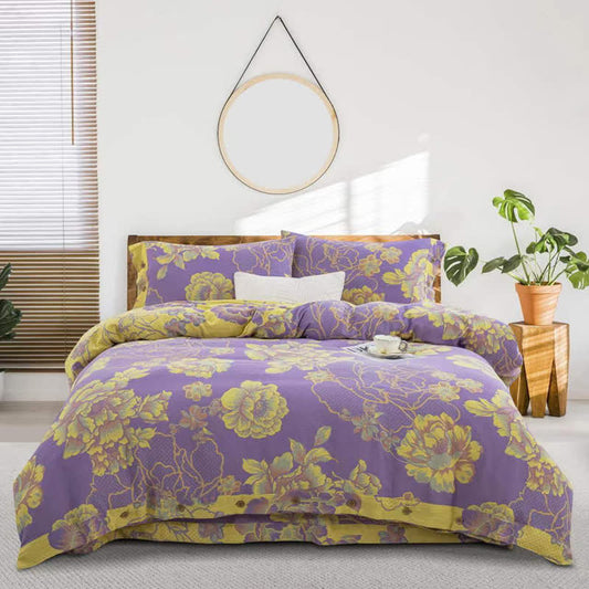 Bettwäscheset aus Baumwollgaze-Jacquard mit Pfingstrosenmotiv (4-teilig)
