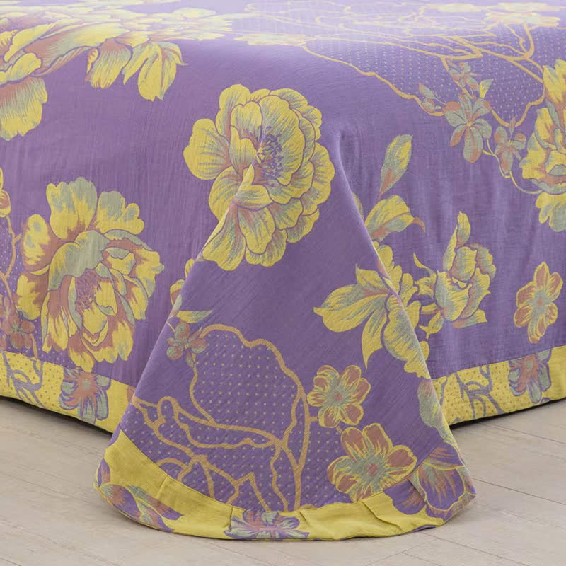 Bettwäscheset aus Baumwollgaze-Jacquard mit Pfingstrosenmotiv (4-teilig)