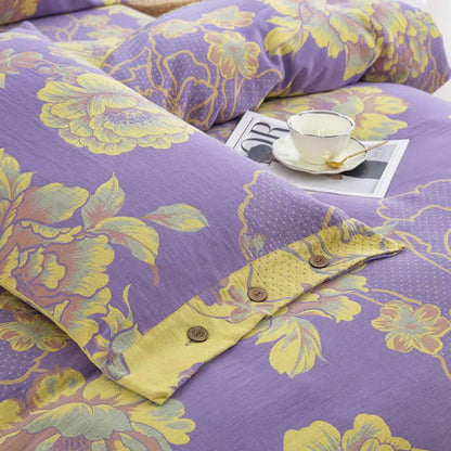 Bettwäscheset aus Baumwollgaze-Jacquard mit Pfingstrosenmotiv (4-teilig)