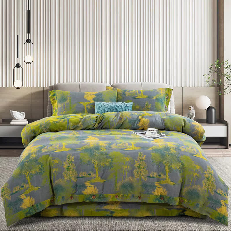 Bettwäscheset aus Baumwollgaze-Jacquard mit Baummuster (4-teilig)
