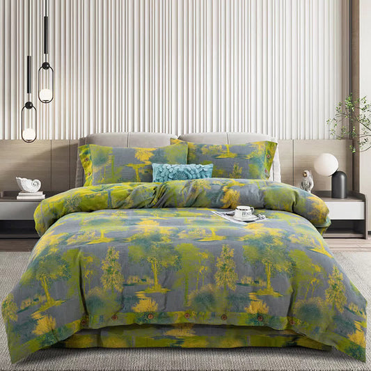 Bettwäscheset aus Baumwollgaze-Jacquard mit Baummuster (4-teilig)