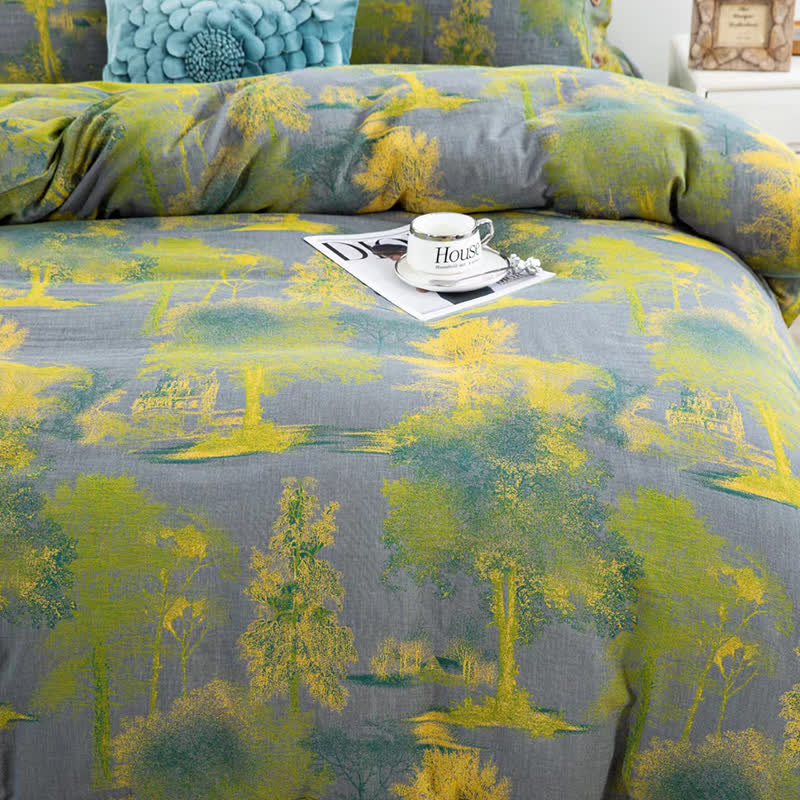 Bettwäscheset aus Baumwollgaze-Jacquard mit Baummuster (4-teilig)