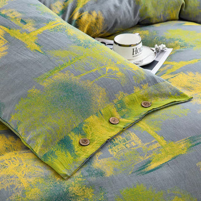 Bettwäscheset aus Baumwollgaze-Jacquard mit Baummuster (4-teilig)