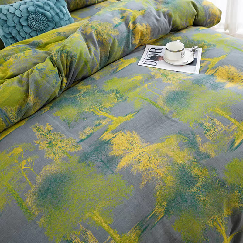 Bettwäscheset aus Baumwollgaze-Jacquard mit Baummuster (4-teilig)