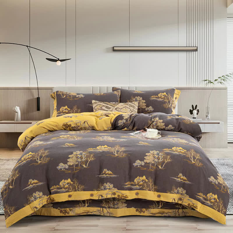 Bettwäscheset aus Baumwollgaze-Jacquard mit Landschaftsdruck (4-teilig)